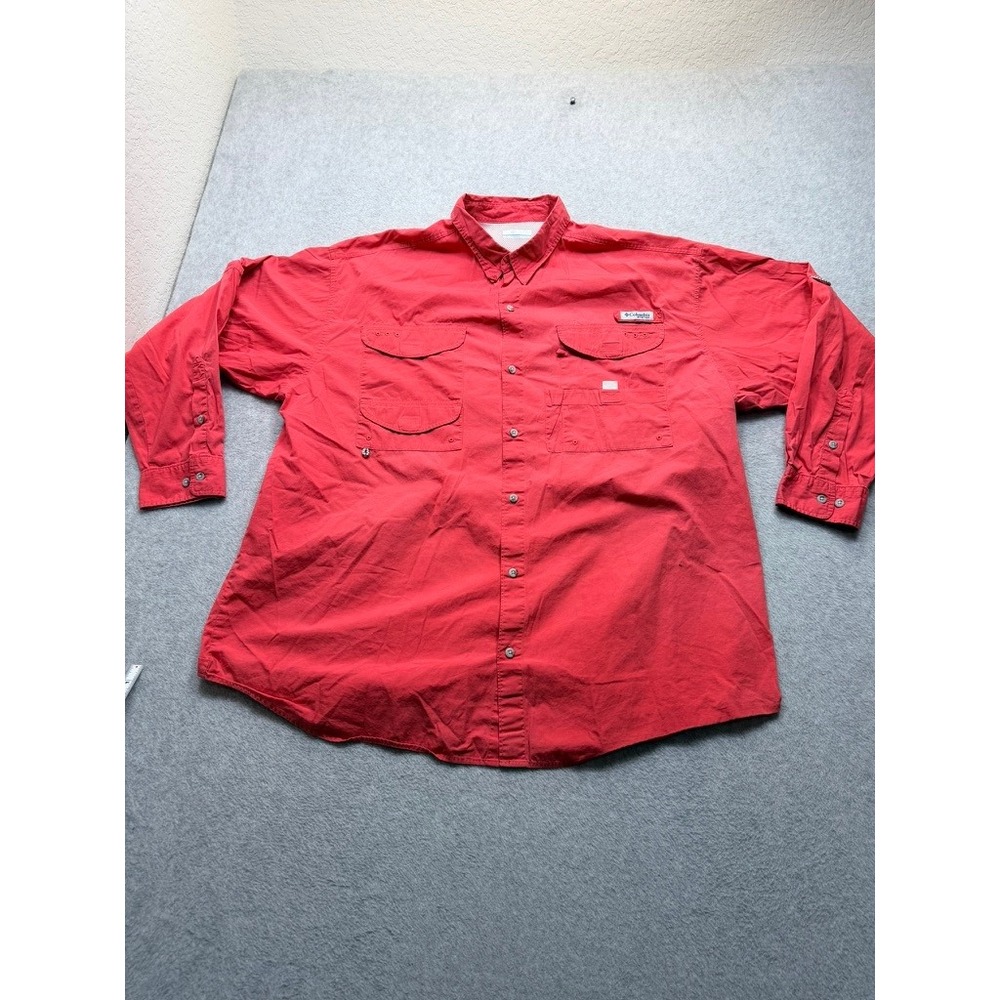 Columbia PFG Bahama II Mens XXL Red Long Sleeve Fishing Shirt Button Down UPF 30
